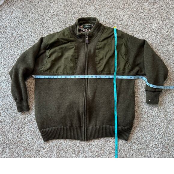 Orvis 100% Wool shooting jacket Men's XL; Khaki Green, Full zip; leather pull - Picture 6 of 9